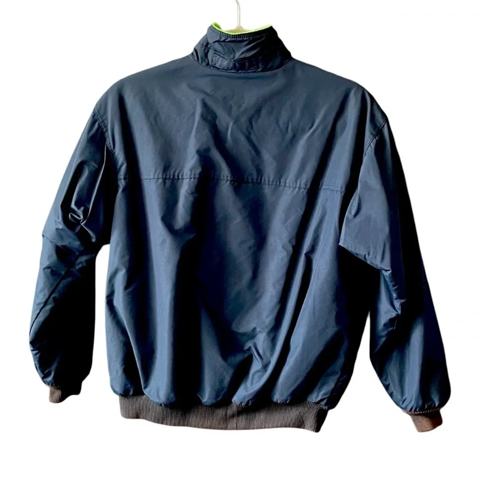 Patagonia Bomber Jacket Kids 14 Fleece Lined Winter Zip Navy Blue Green Made USA